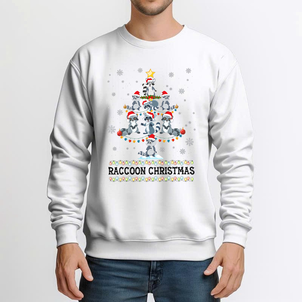 Raccoon Christmas Tree Shirt Racoon Fun Holiday Sweatshirt Xmas Gift Ideas For Her Basgiathsweatshirts - Image 4