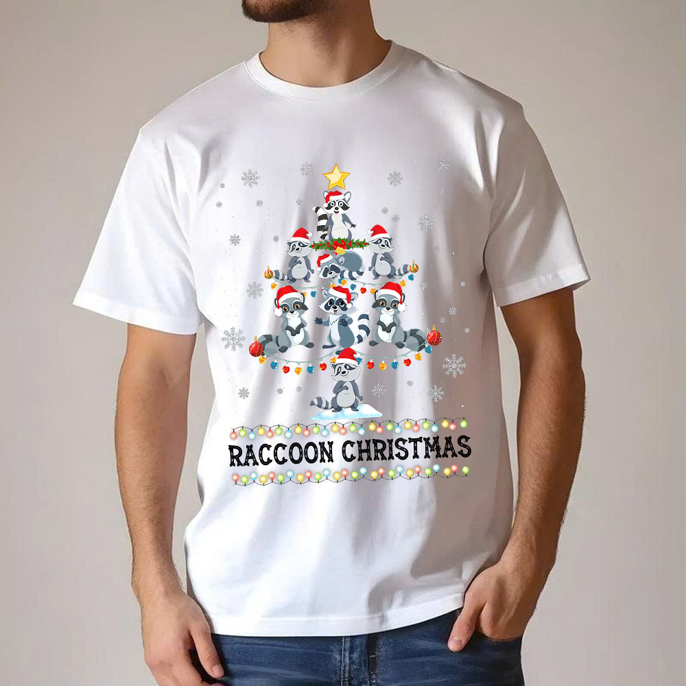 Raccoon Christmas Tree Shirt Racoon Fun Holiday T Shirt Xmas Gift Ideas For Her Basgiathsweatshirts - Image 2