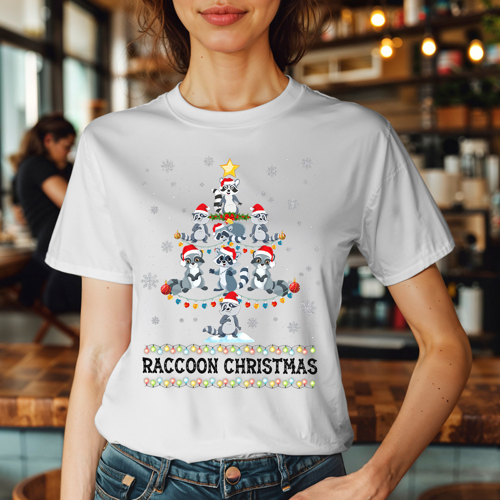Raccoon Christmas Tree Shirt Racoon Fun Holiday T Shirt Xmas Gift Ideas For Her Basgiathsweatshirts - Image 4