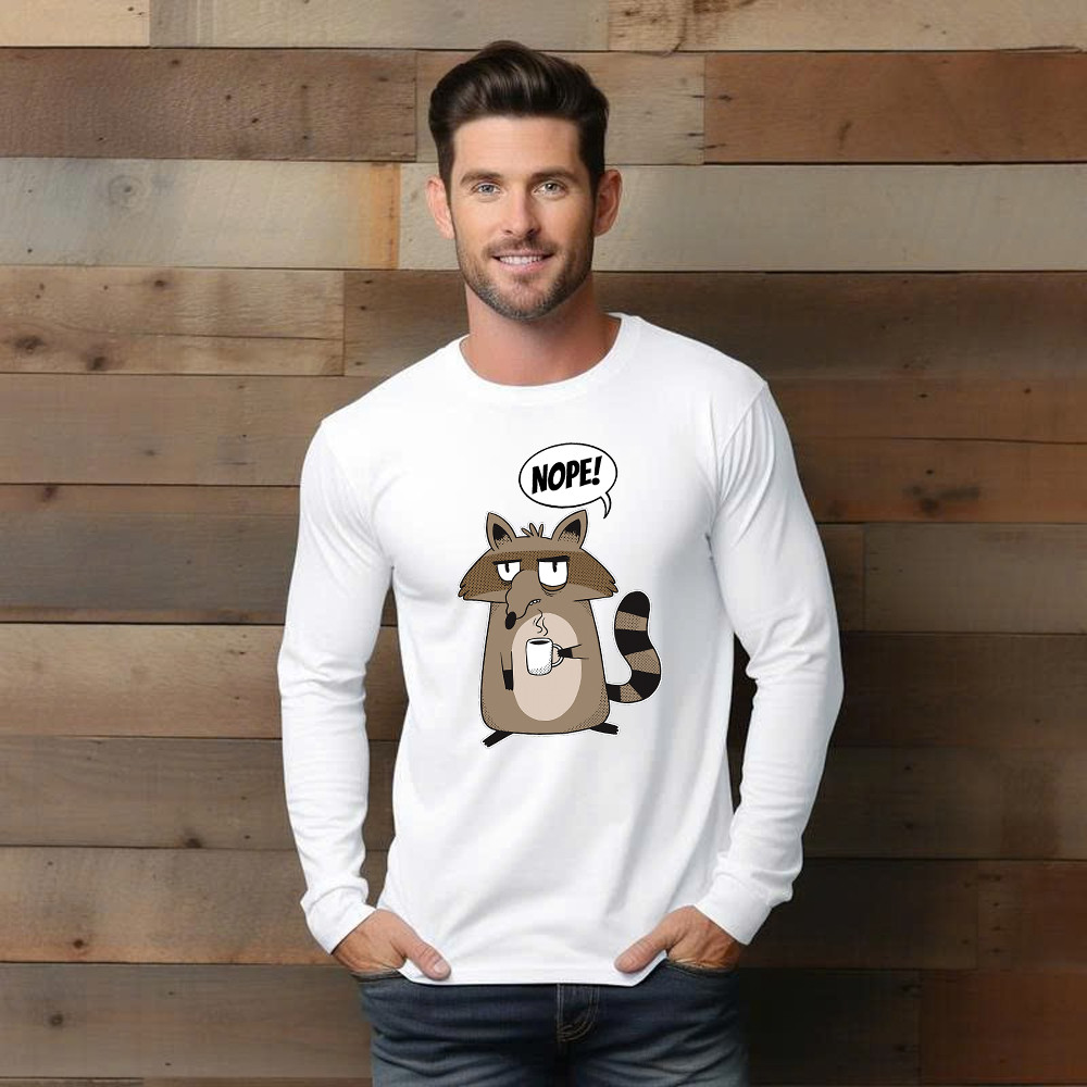 Racoon Morning Coffee Nope Long Sleeve Shirt Hilarious Funny Racoon Shirt Graphic Tee Basgiathsweatshirts - Image 3