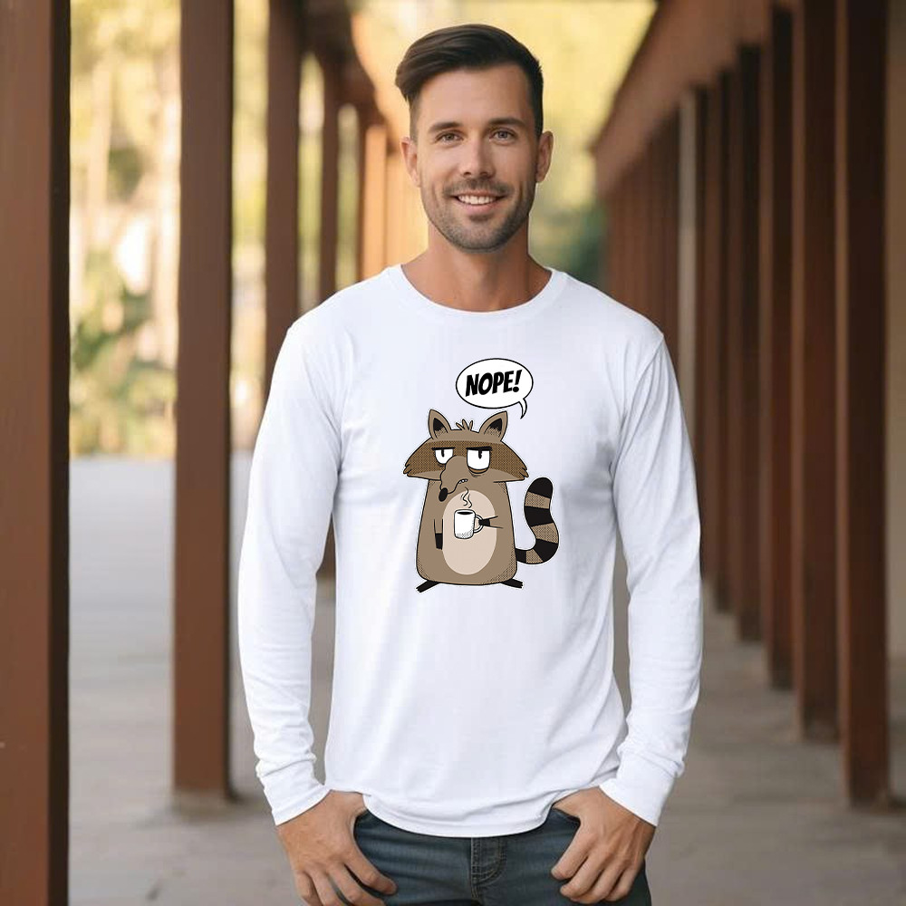 Racoon Morning Coffee Nope Long Sleeve Shirt Hilarious Funny Racoon Shirt Graphic Tee Basgiathsweatshirts - Image 5