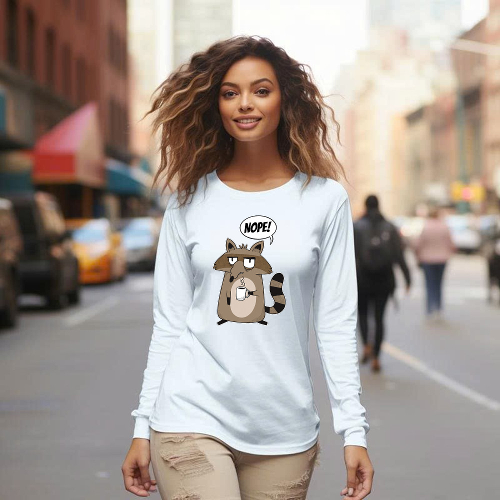 Racoon Morning Coffee Nope Long Sleeve Shirt Hilarious Funny Racoon Shirt Graphic Tee Basgiathsweatshirts - Image 4