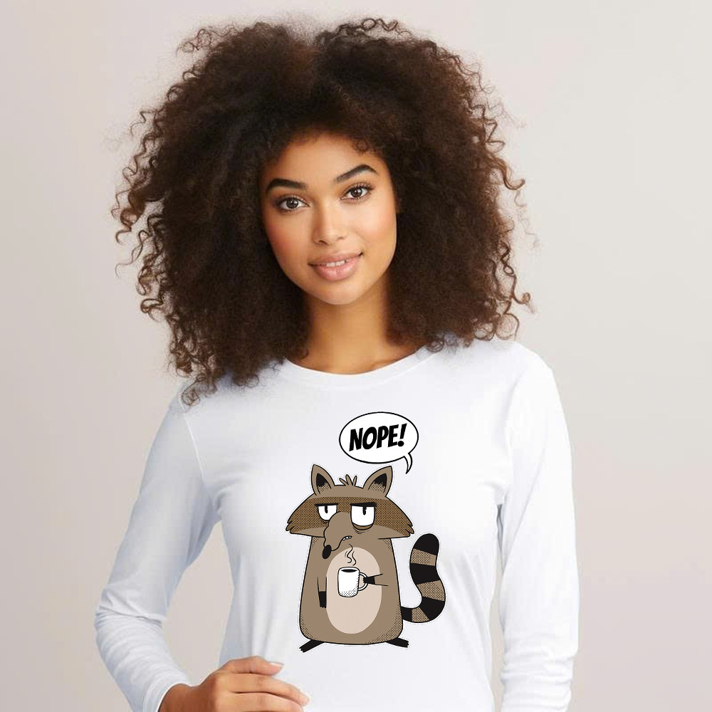 Racoon Morning Coffee Nope Long Sleeve Shirt Hilarious Funny Racoon Shirt Graphic Tee Basgiathsweatshirts - Image 2