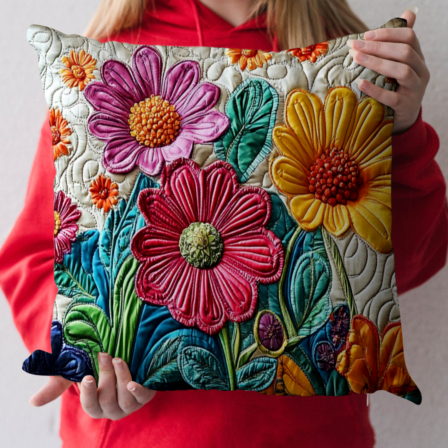 Radiant Blooms Quilted Pillow Case Nice Pillow Covers Flower Daisy Gift Items
