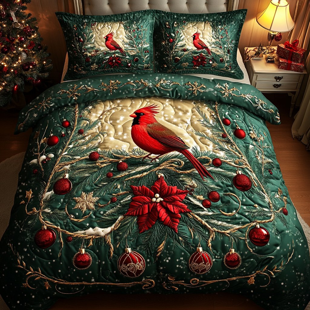 Radiant Cardinal Charm Quilted Bedding Set Unique Cardinal Gifts