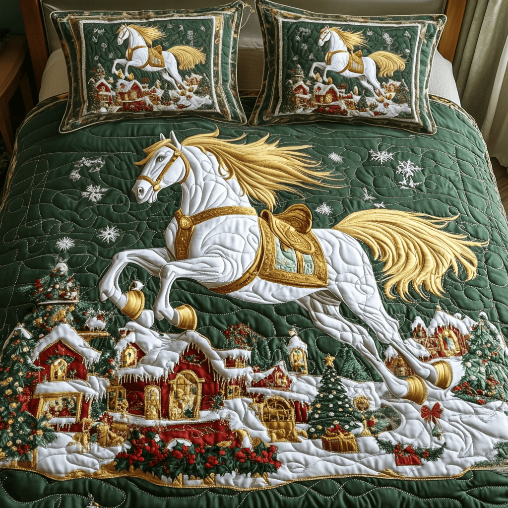 Radiant Hooves Quilted Bedding Set Horse Gifts For Women