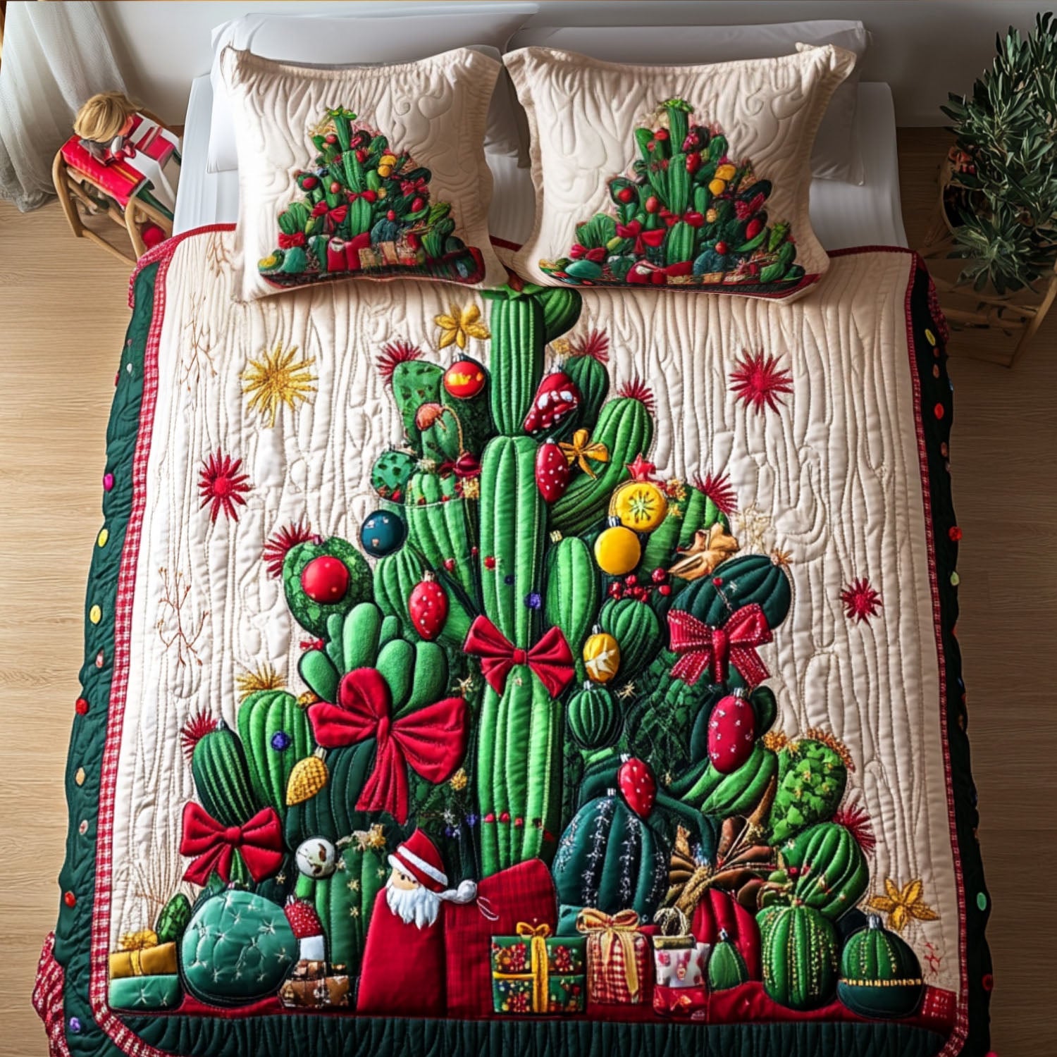Radiant Succulents Quilted Bedding Set Cactus For Birthday Gift