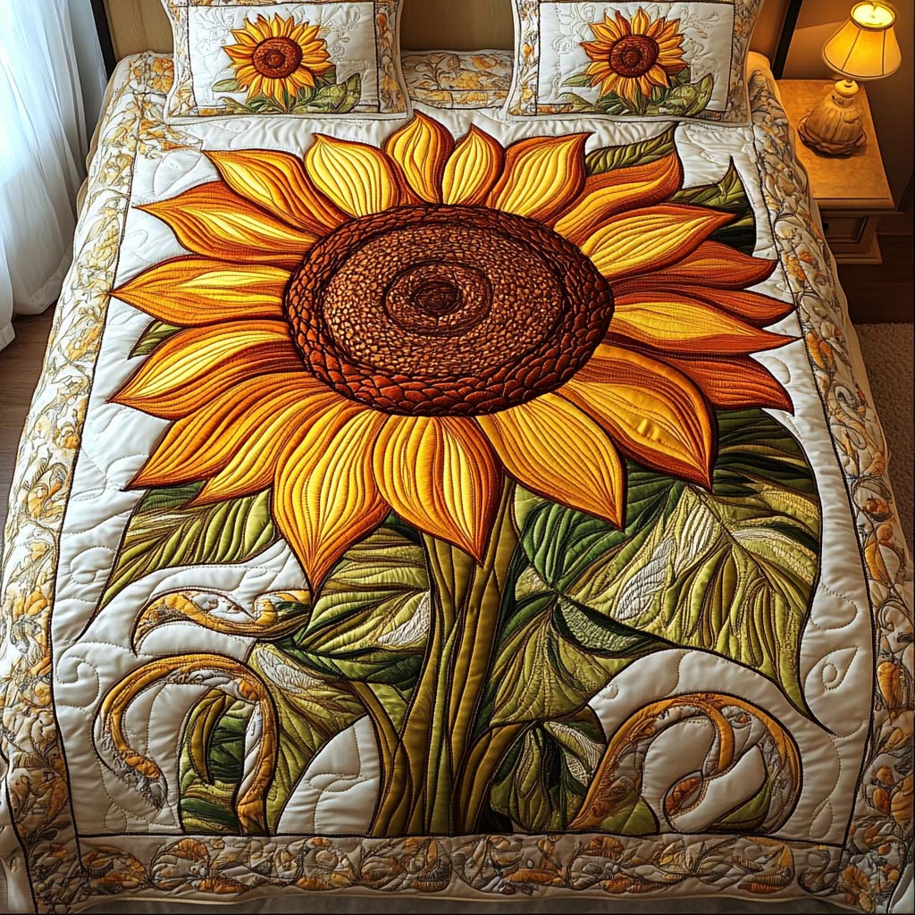 Radiant Sunlight Bliss Quilted Bedding Set Gifts For Flower Enthusiasts