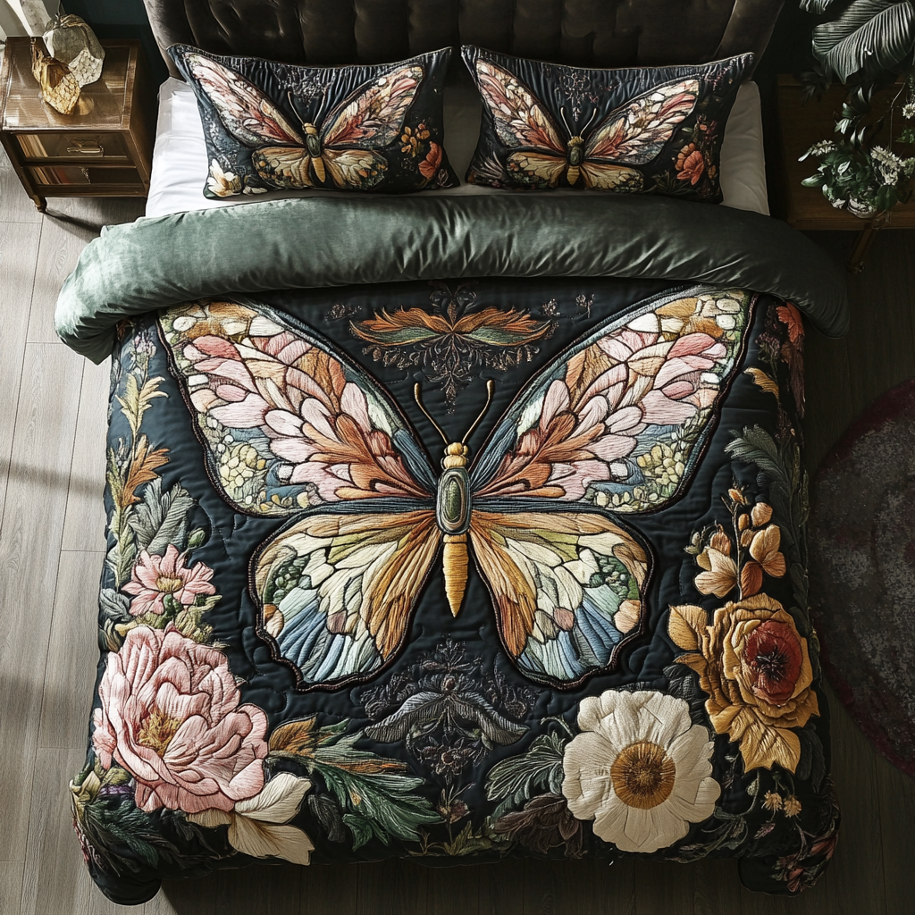 Rainbow Flight Quilted Bedding Set Butterfly Gifts For Mom
