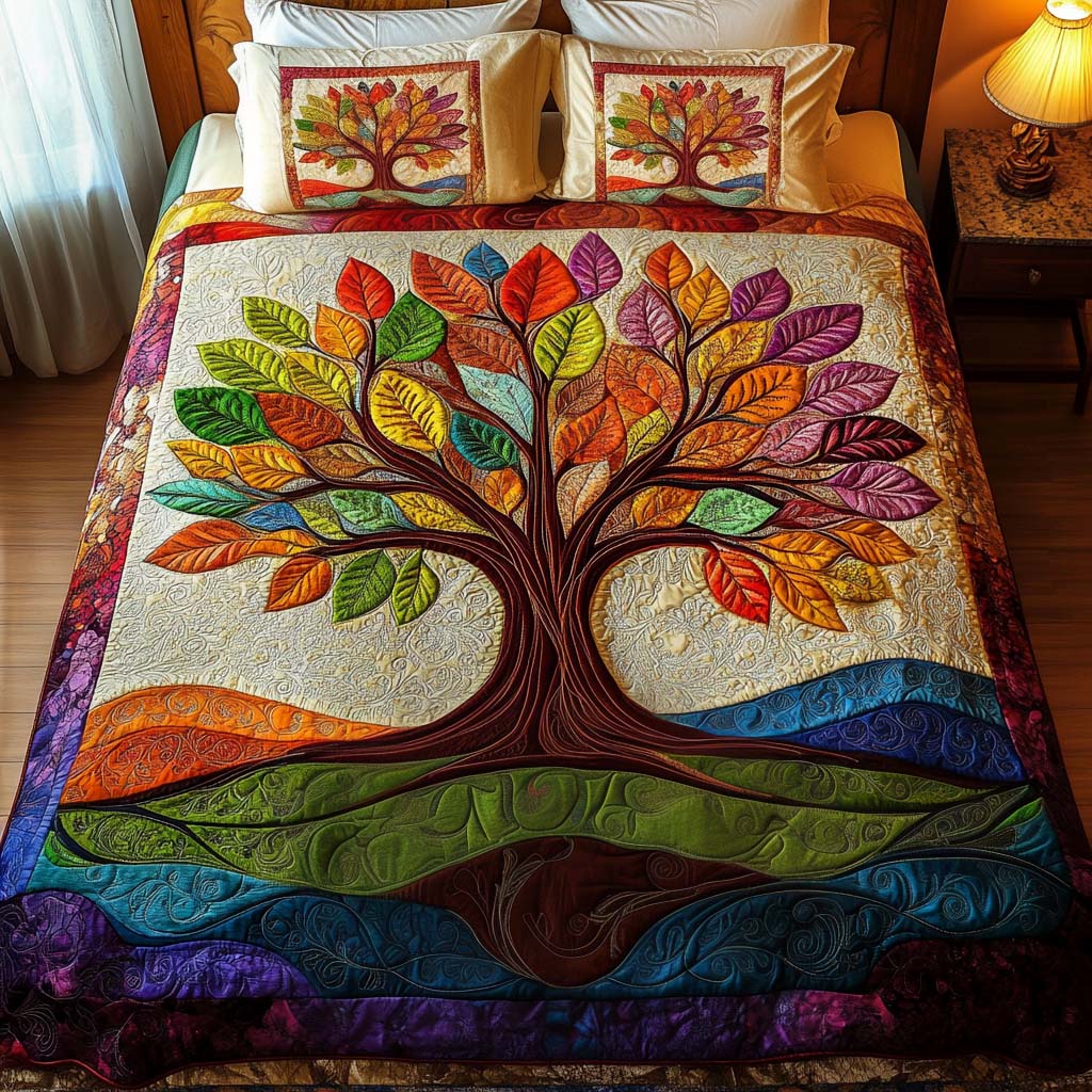 Rainbow Grove Quilted Bedding Set Tree Of Life Memorial Gift