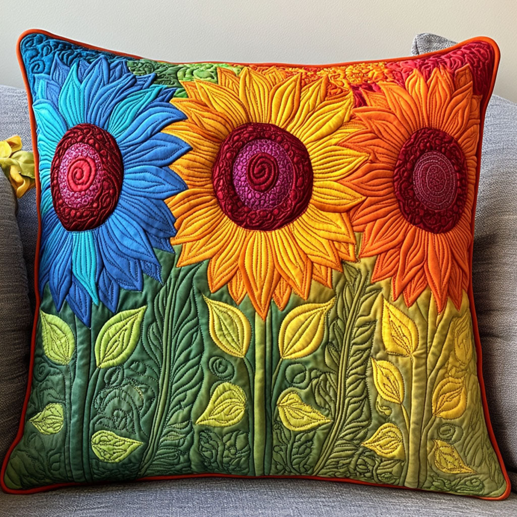 Rainbow Petals Quilted Pillow Case Decorative Pillow Cases Sunflower Gifts For Women