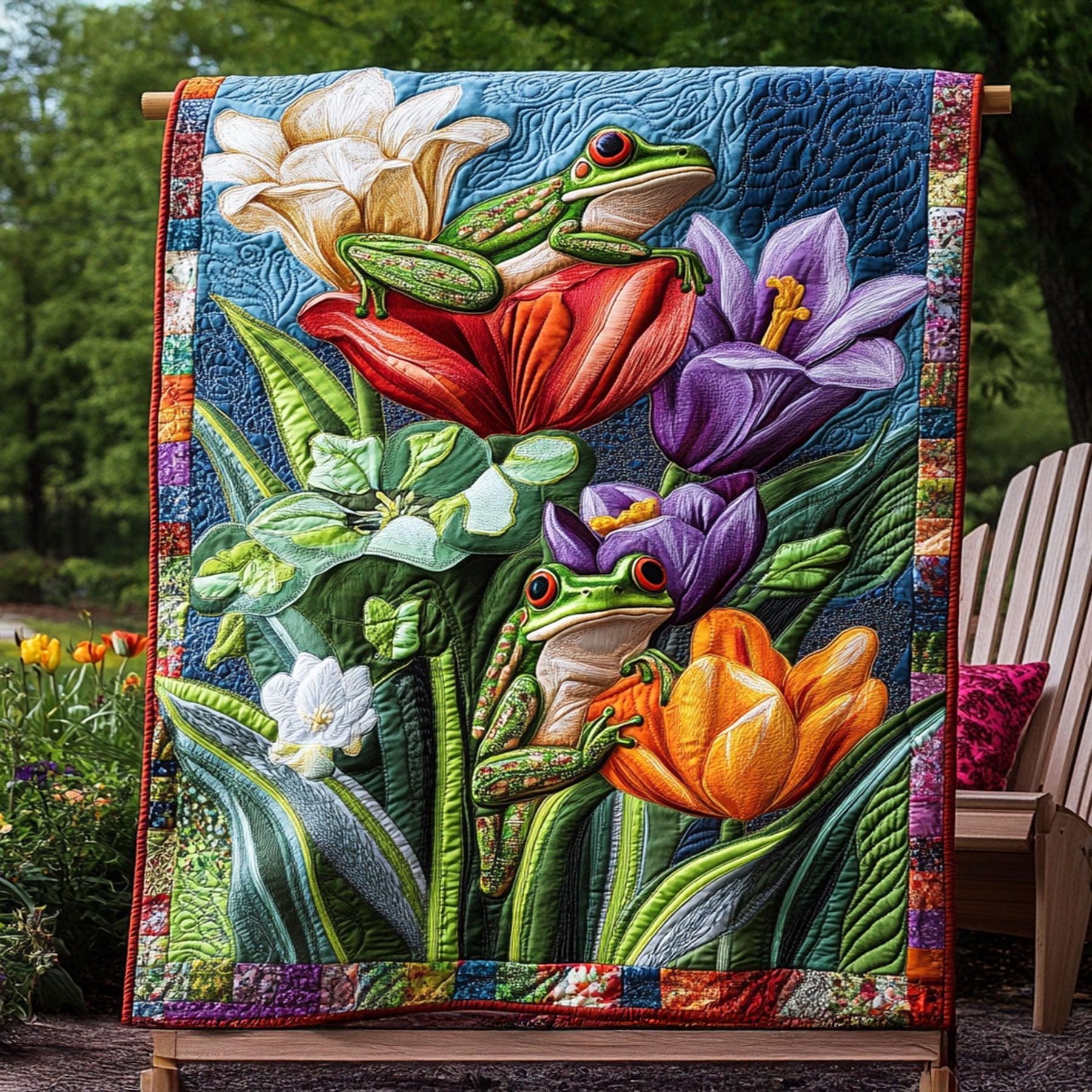 Red-Eyed Retreat Quilted Blanket Cute Throw Blanket Frog Birthday Gifts