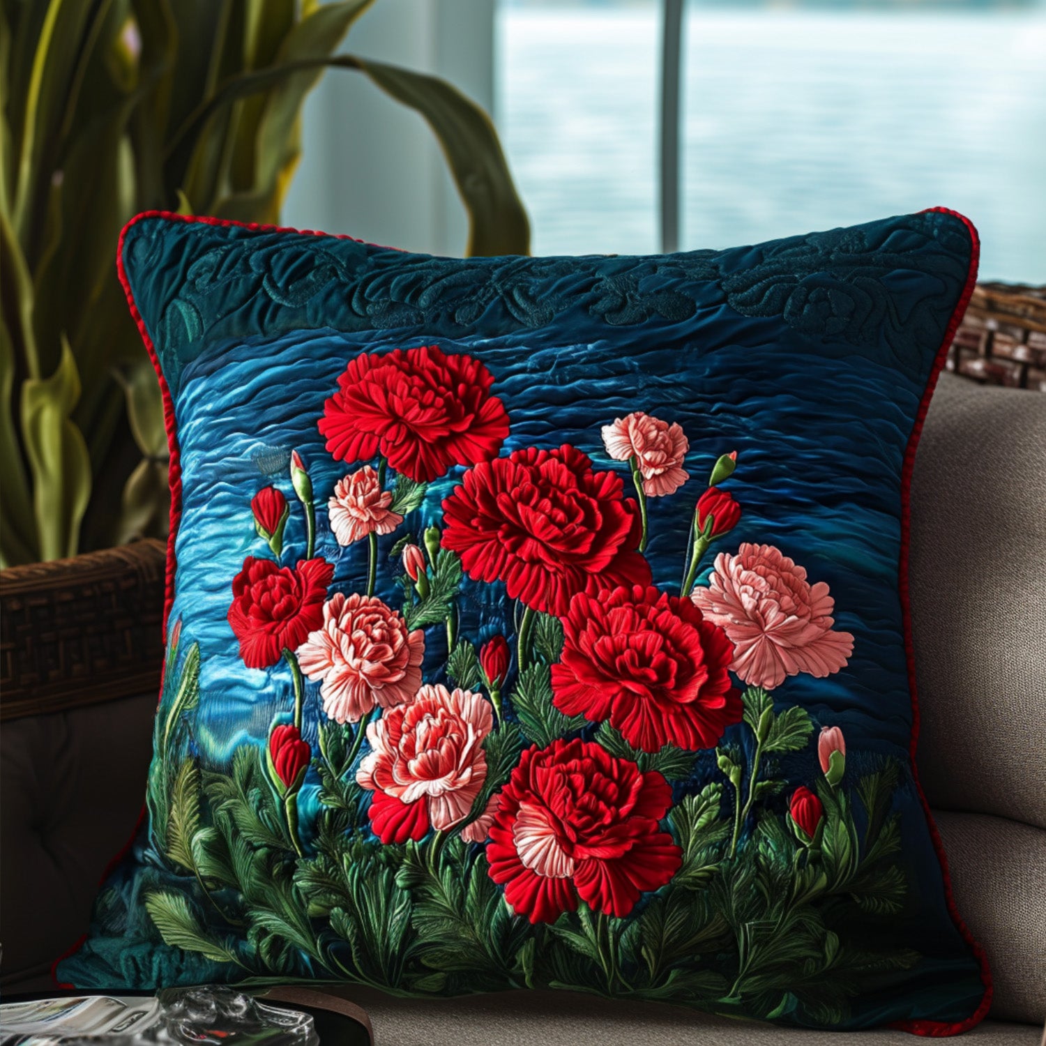 Red Petals of Heartland Quilted Pillow Case Decorative Pillow Cases Gifts For Flower Enthusiasts