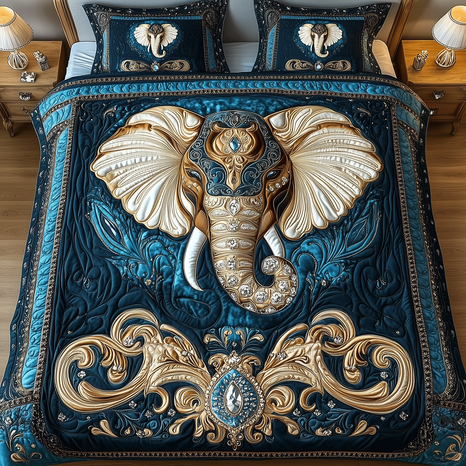 Regal Elephant Bliss Quilted Bedding Set Elephant Themed Gifts