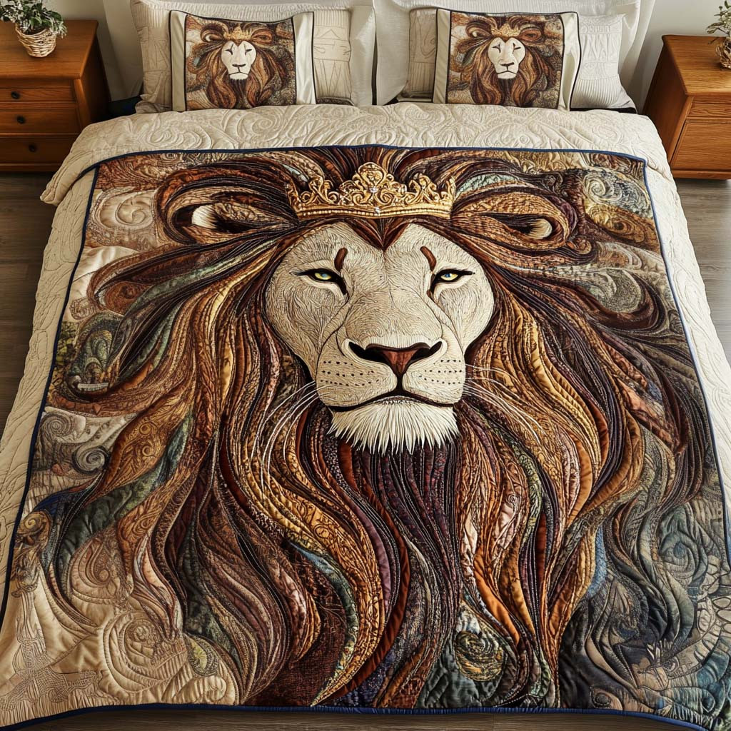 Regal Flame Quilted Bedding Set Lion Gifts For Men