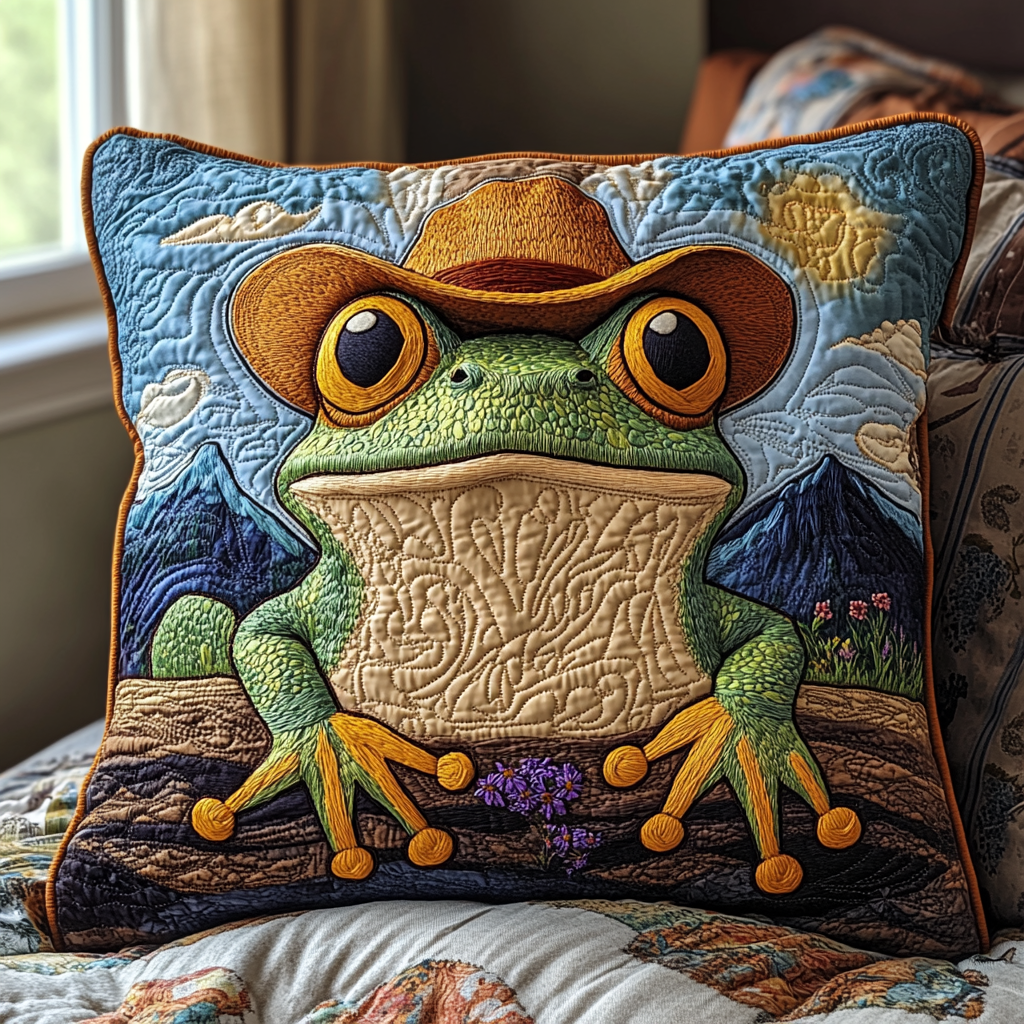 Ribbit Rodeo Quilted Pillow Case Decorative Pillow Cases Frog Christmas Gifts