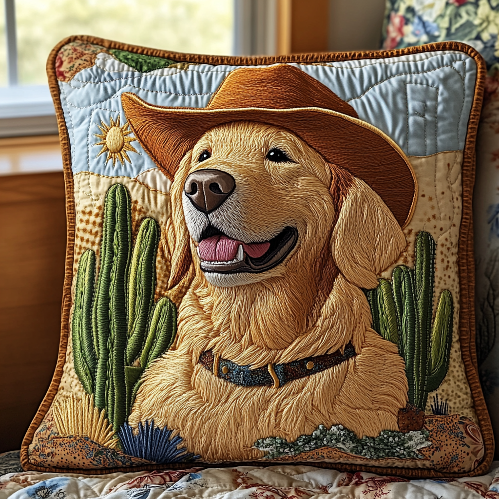 Rodeo Pup Quilted Pillow Case Nice Pillow Covers Golden Retriever Themed Gifts