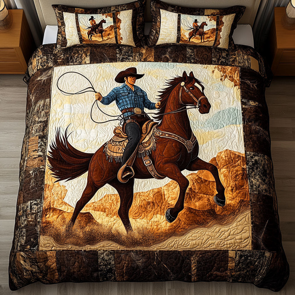 Rodeo Spirit Quilted Bedding Set Gifts For Cow Lovers