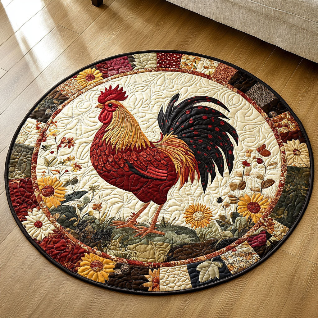 Rooster Revelry Quilted Round Mat Animal Home Decor Gifts For Chicken Lovers