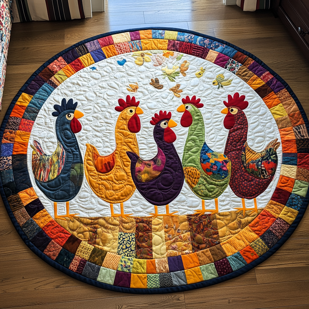 Roosters Glow Quilted Round Mat Cozy Home Decor Unique Gifts For Chicken Lover