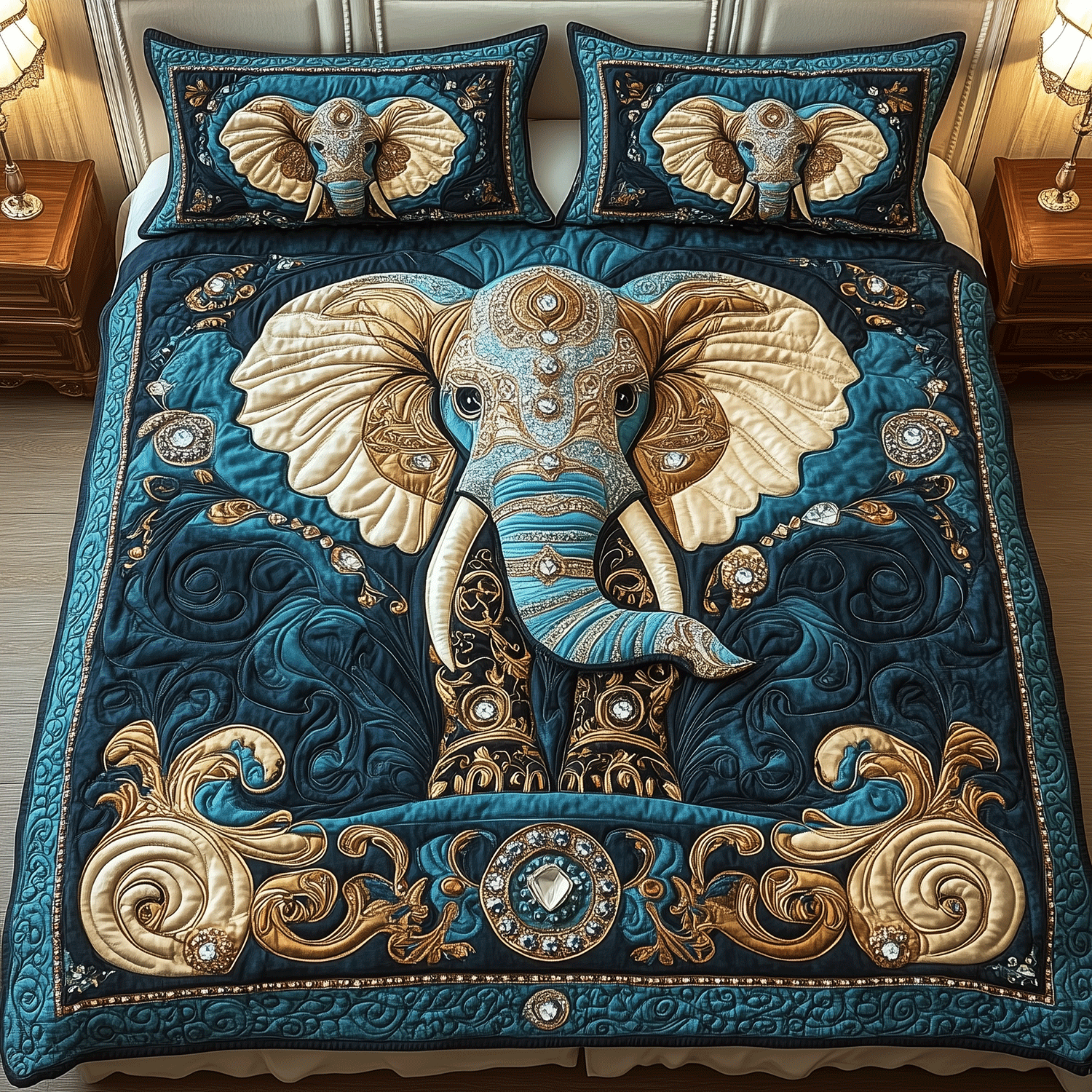 Royal Elephant Dreams Quilted Bedding Set Gifts For Elephant Lovers