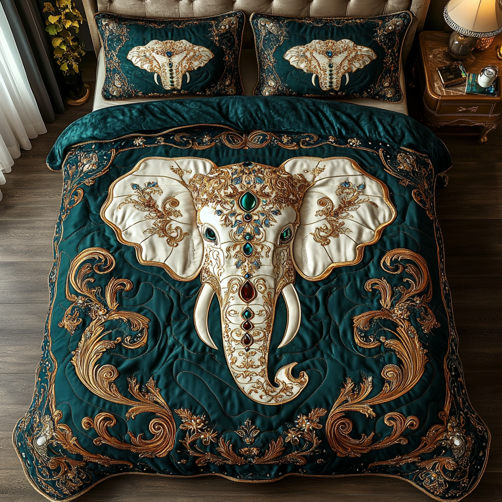 Royal Elephant Quilted Bedding Set Gift For Elephant Lover