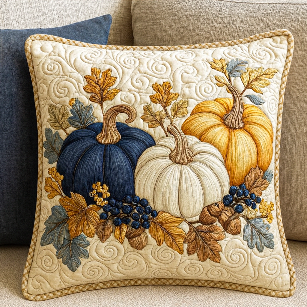 Rustic Blue Harvest Quilted Pillow Case Fall Theme Pillow Covers Gift Ideas For Mom