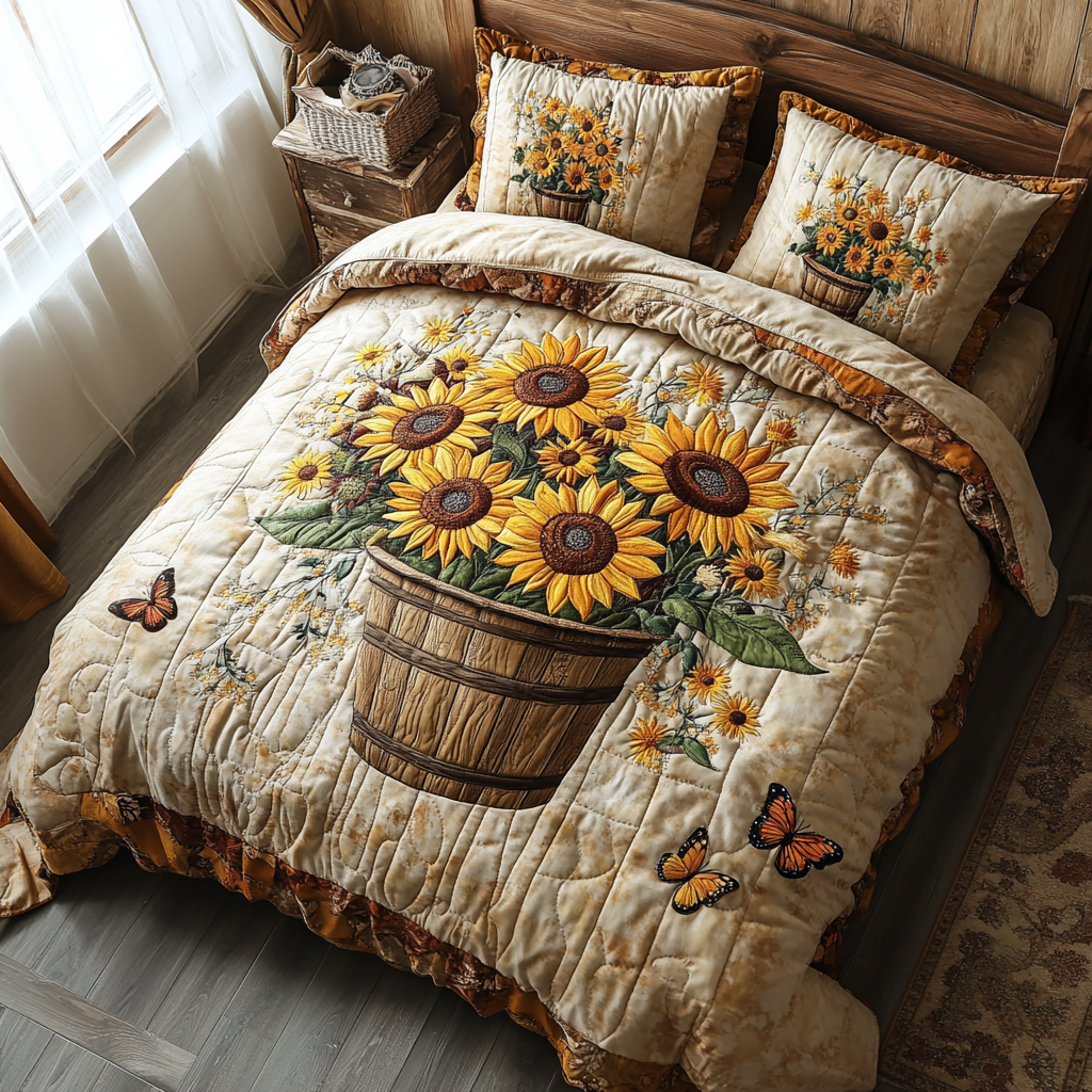 Rustic Charm Quilted Bedding Set Sunflower Gifts For Women