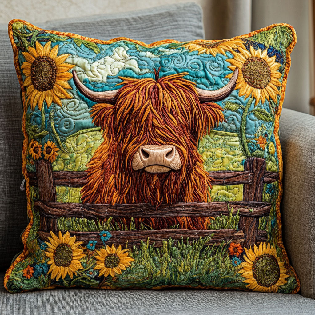 Rustic Fence Moo Quilted Pillow Case Throw Pillow Covers Gifts For Highland Cow Lovers