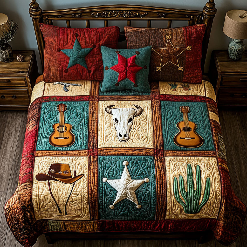 Rustic Stars Quilted Bedding Set Gifts For Cow Lovers
