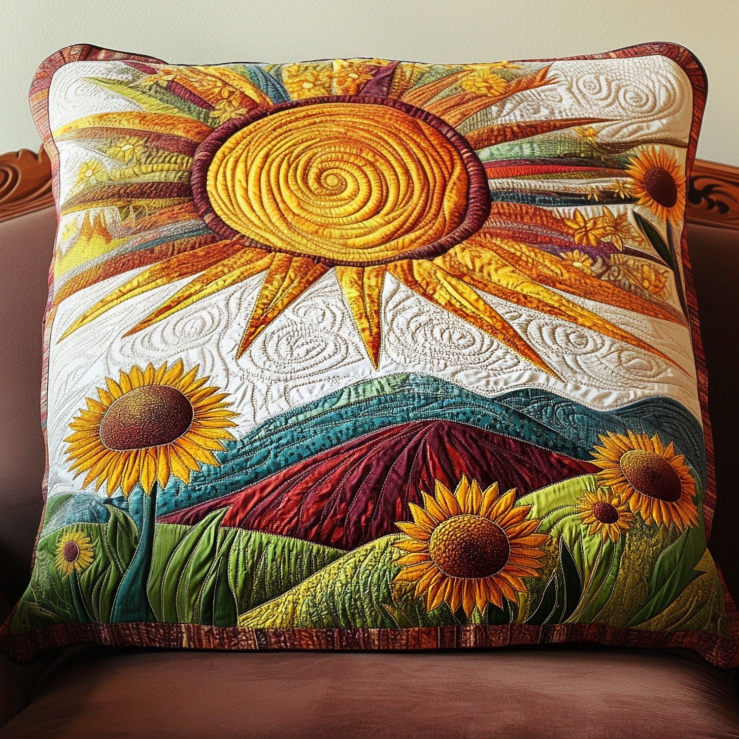 Rustic Sunlight Symphony Quilted Pillow Case Throw Pillow Cases Gifts For Sunflower Lovers