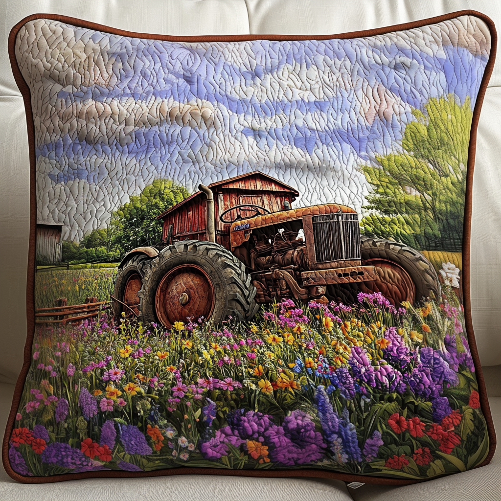 Rustic Tractor Quilted Pillow Case Nice Pillow Covers Christmas Present For A Farmer