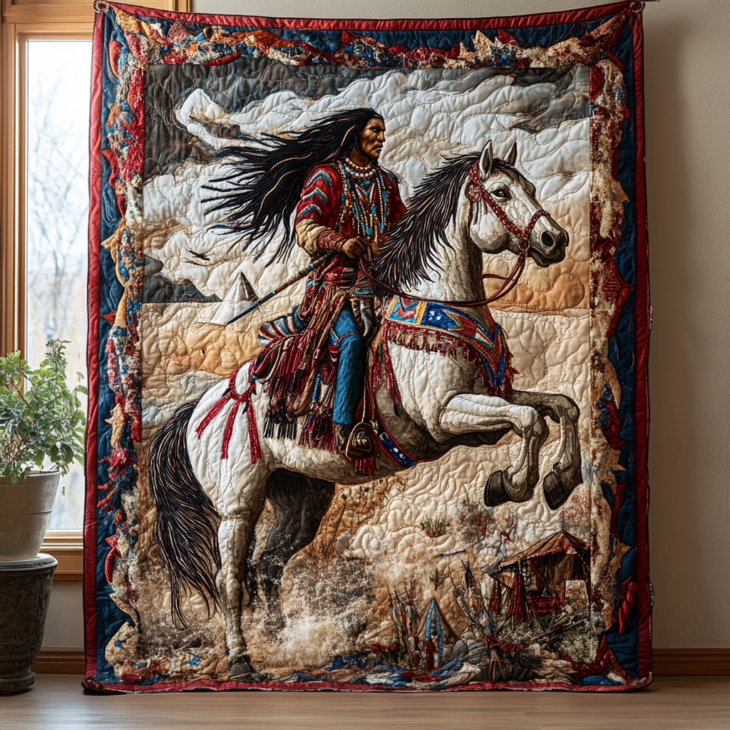 Sacred Horseman Quilted Blanket Christmas Holiday Native American Gift Ideas