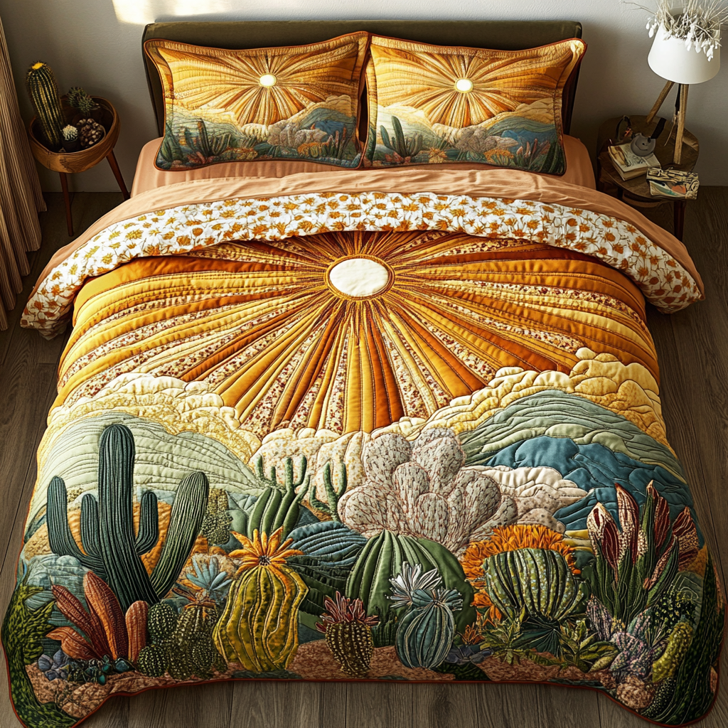 Saguaro Dreams Quilted Bedding Set Unique Bed Sheet Set Cactus Themed Gifts