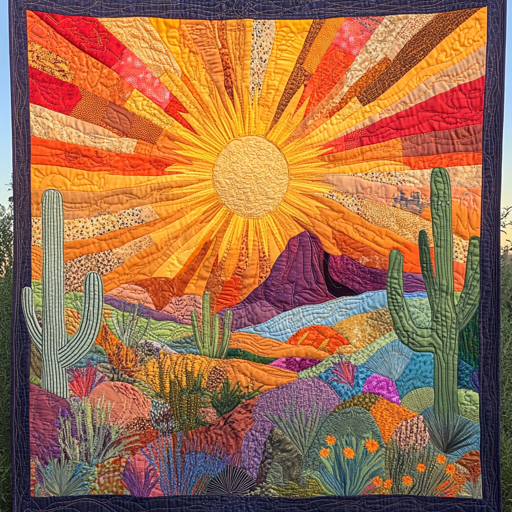 Saguaro Sunset Quilted Blanket Cute Throw Blanket Cactus Themed Gifts