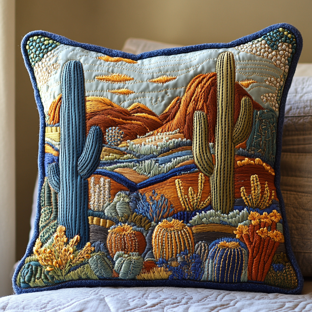 Saguaro Sunset Quilted Pillow Case Decorative Throw Pillow Covers Cactus For Birthday Gift