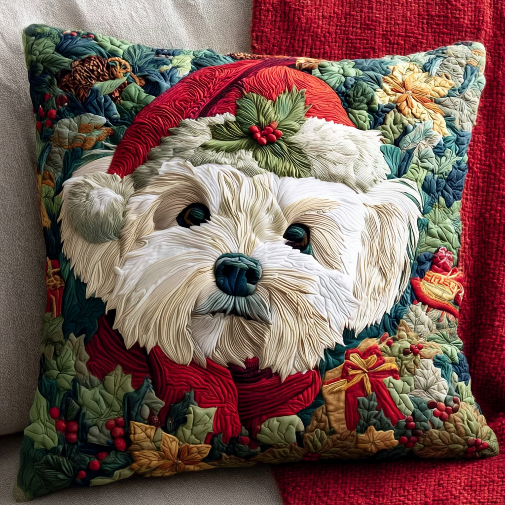 Santa Maltese Dog Quilted Pillow Case Christmas Throw Pillow Covers Xmas Presents For Dog Lovers