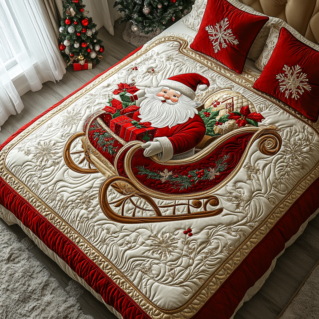 Santa Sleigh Ride Quilted Bedding Set Christmas Gifts For Relatives