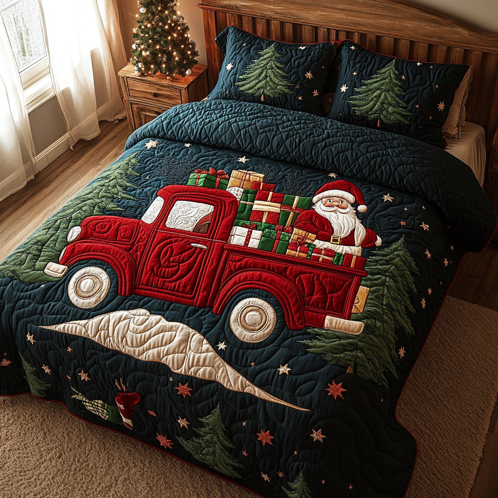Santas Holiday Ride Quilted Bedding Set Funny Secret Santa Gifts