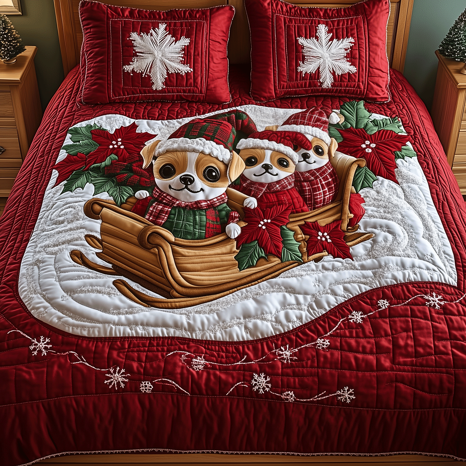 Santas Little Chis Quilted Bedding Set Chihuahua Themed Gifts