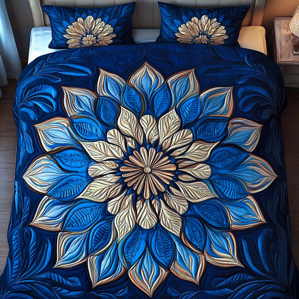 Sapphire Glow Quilted Bedding Set Best Gifts For Flower Lovers