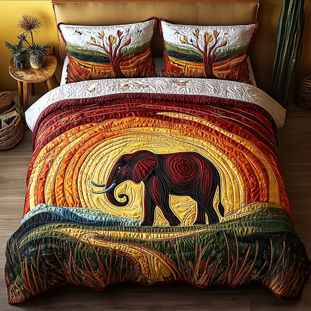 Savanna Guardian Quilted Bedding Set Cute Bedroom Decor Elephant Presents For Christmas