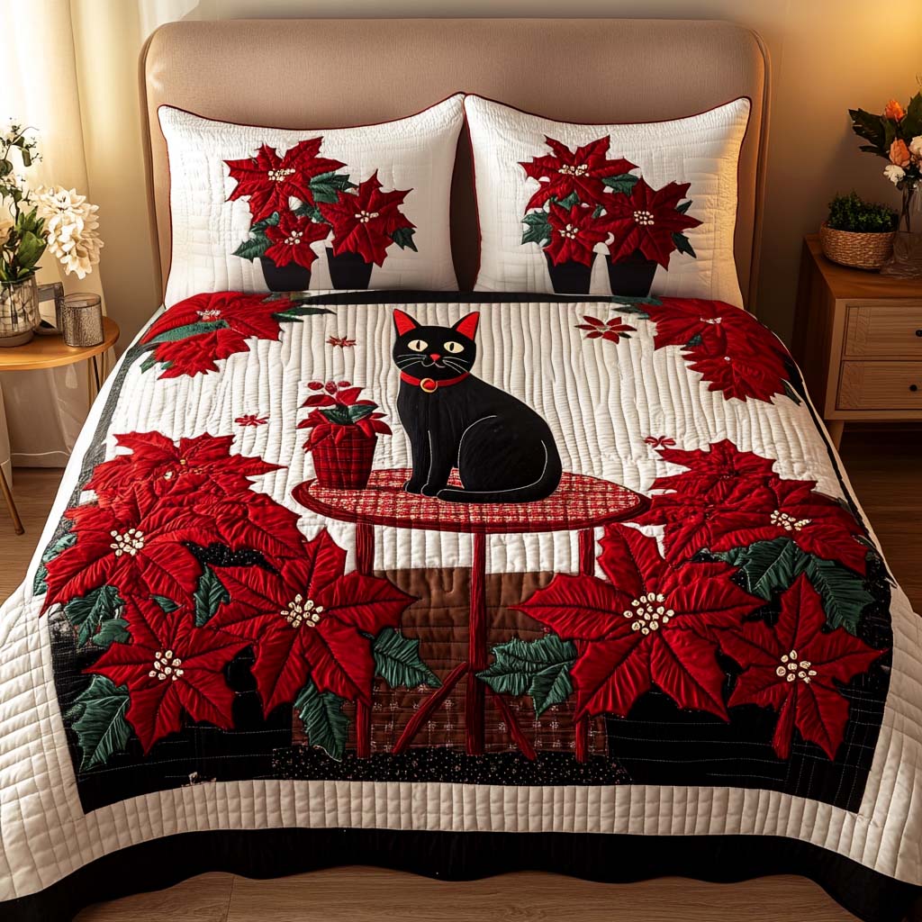 Scarlet Elegance Quilted Bedding Set Cat Christmas Gifts