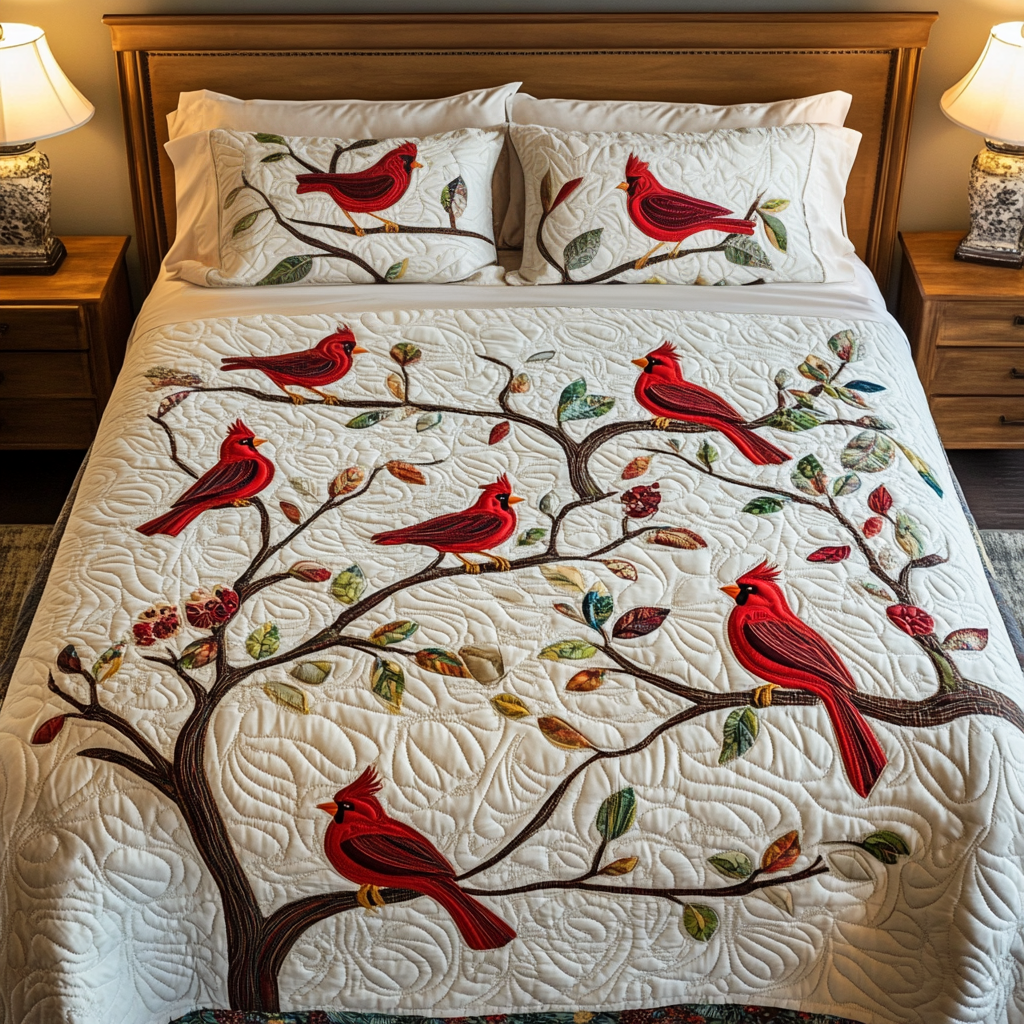Scarlet Symphony Quilted Bedding Set Best Gifts For Birdwatchers
