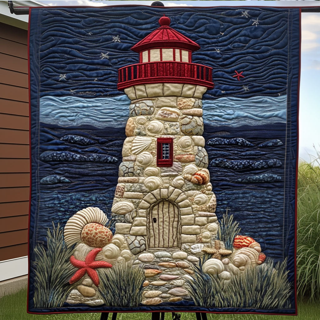 Seashell Beacon Quilted Blanket Christmas Room Decor Unique Lighthouse Gifts