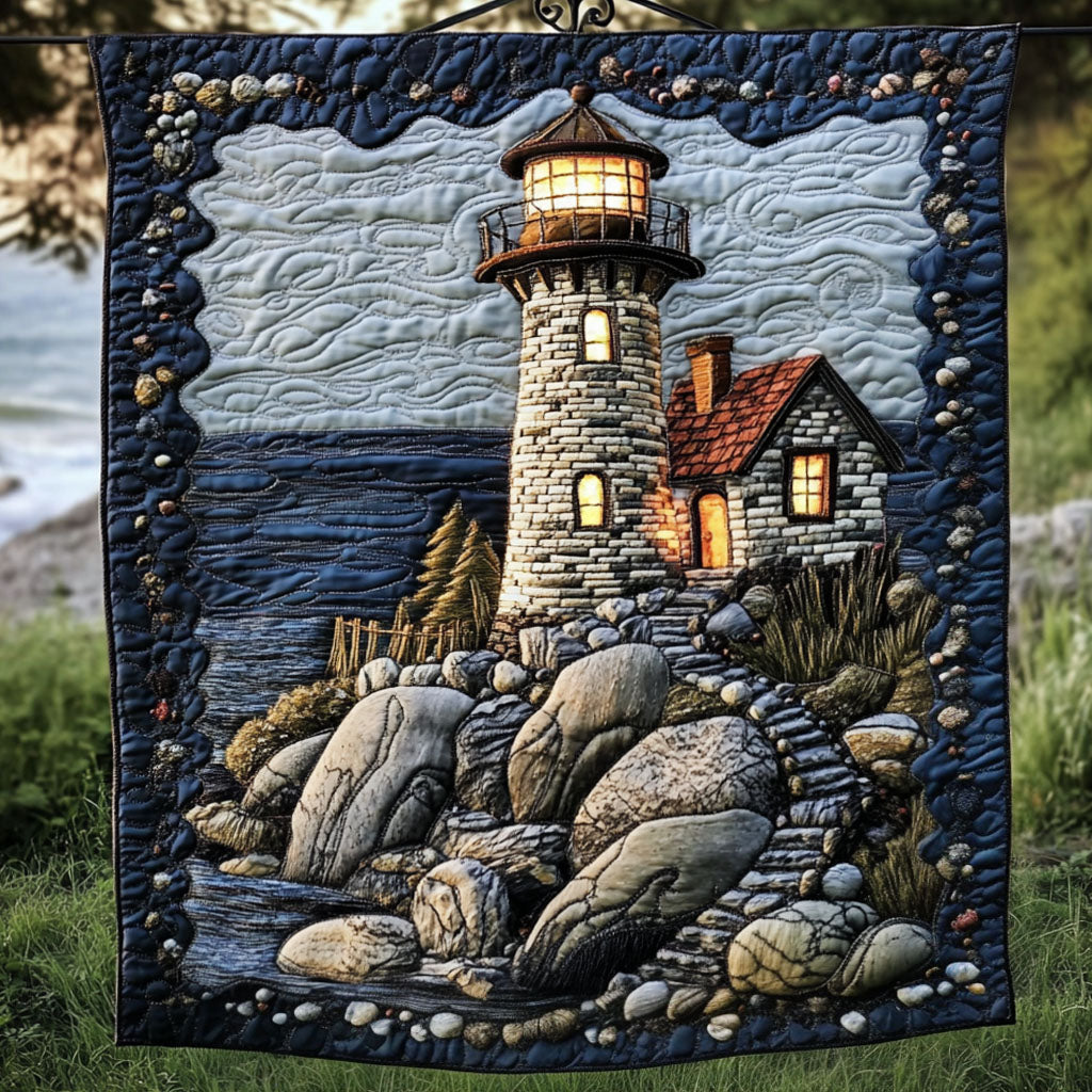 Seaside Glow Quilted Blanket Holiday Throw Blanket Great Lighthouse Gifts