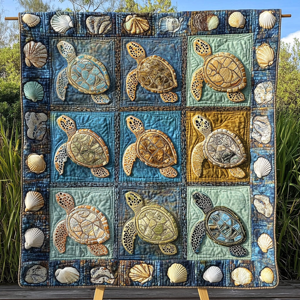 Seaside Treasure Quilted Blanket Sofa Couch Throw Blanket Sea Turtle Christmas Gifts