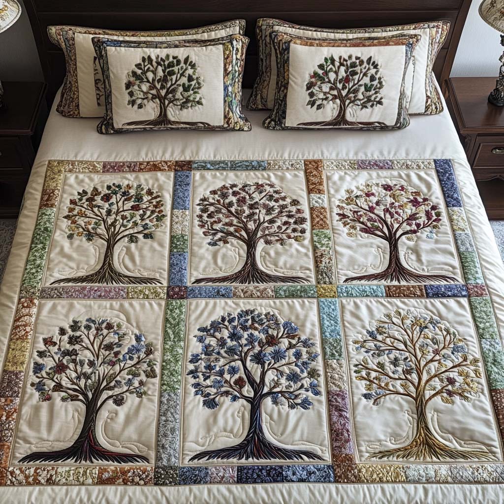 Seasons Harmony Quilted Bedding Set Tree Of Life Gifts For Him