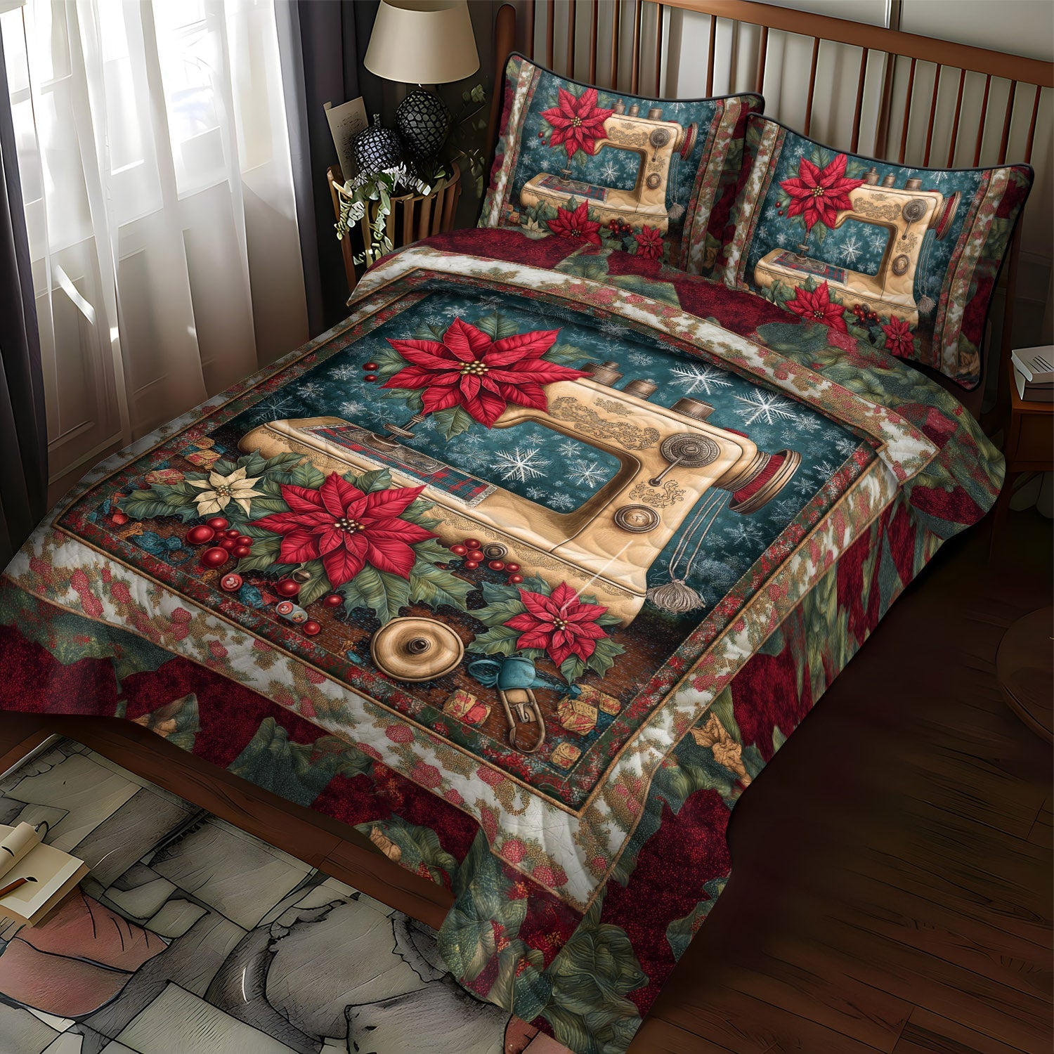 Sewing Holiday Bliss Quilted Bedding Set Gifts For Sewing Lovers