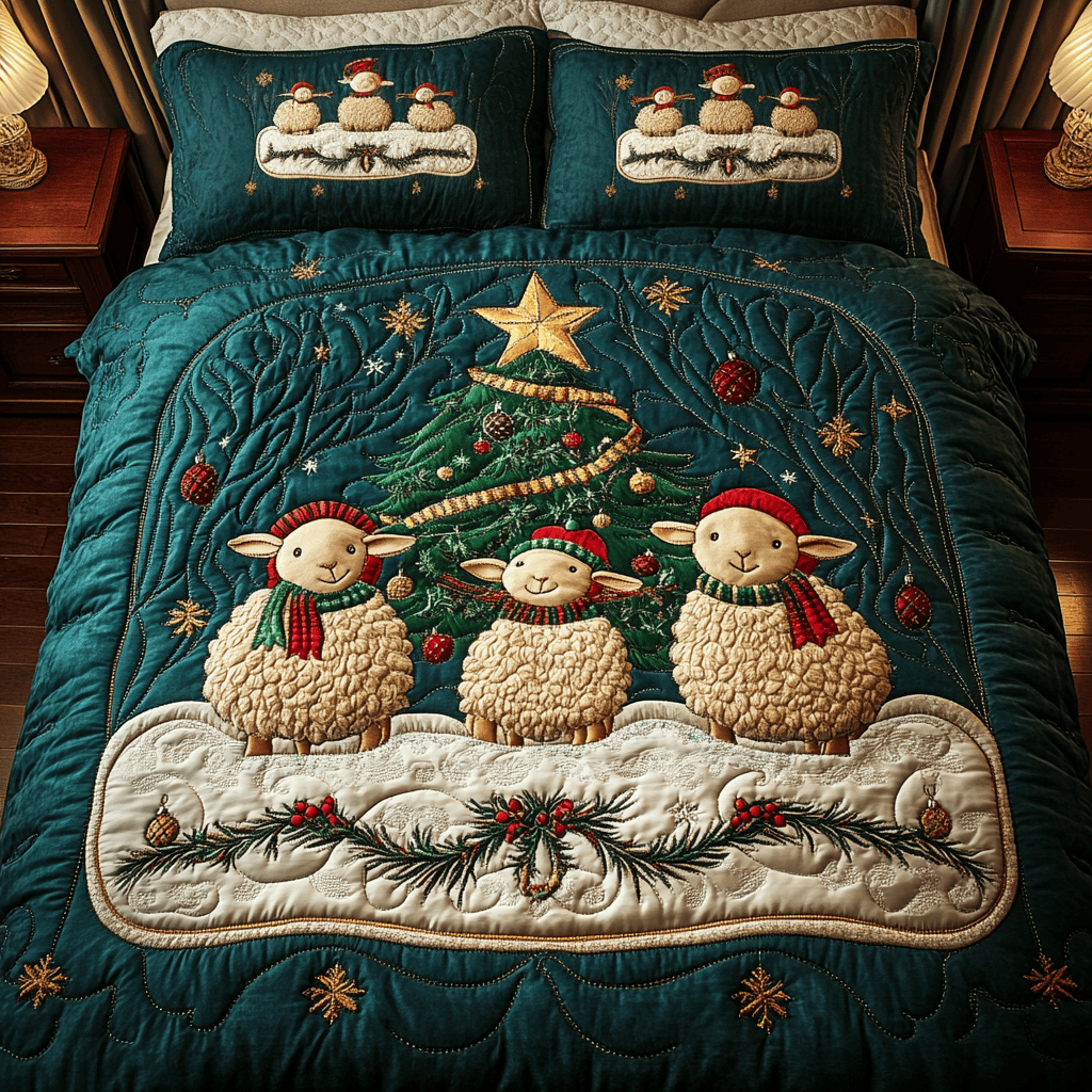 Sheepishly Festive Quilted Bedding Set Sheep Themed Gifts
